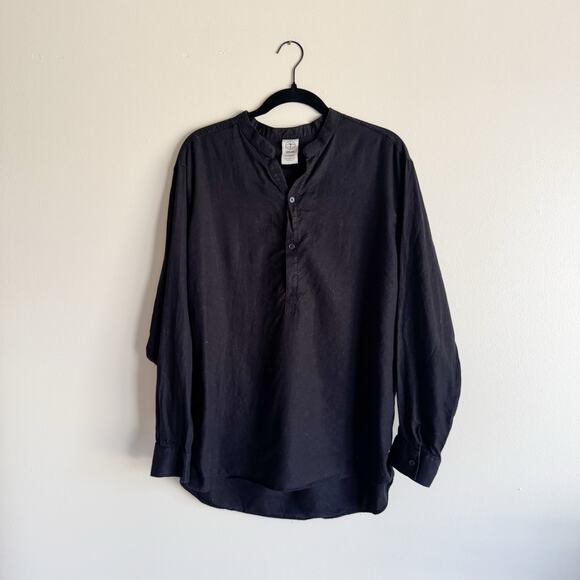 Vanone Black Easy Grunge Look Button Up Linen Top - Picture 1 of 6